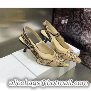 1:1 aaaaa Dior J'Adior Slingback Pumps 6.5cm in Beige Multicolor Embroidered Cotton with Jardin Botanique Motif 030238