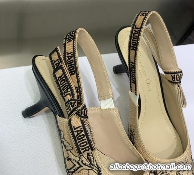 1:1 aaaaa Dior J'Adior Slingback Pumps 6.5cm in Beige Multicolor Embroidered Cotton with Jardin Botanique Motif 030238