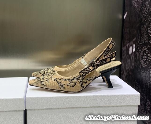 1:1 aaaaa Dior J'Adior Slingback Pumps 6.5cm in Beige Multicolor Embroidered Cotton with Jardin Botanique Motif 030238