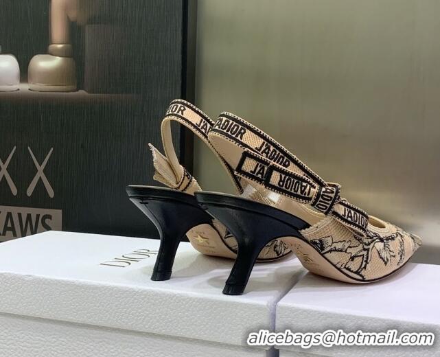 1:1 aaaaa Dior J'Adior Slingback Pumps 6.5cm in Beige Multicolor Embroidered Cotton with Jardin Botanique Motif 030238