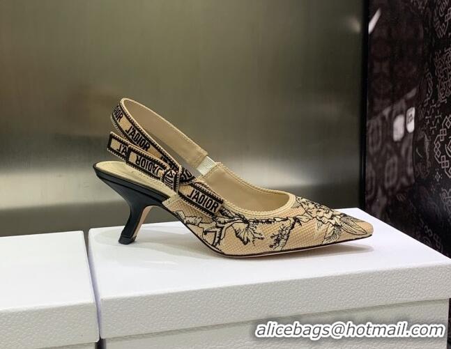 1:1 aaaaa Dior J'Adior Slingback Pumps 6.5cm in Beige Multicolor Embroidered Cotton with Jardin Botanique Motif 030238