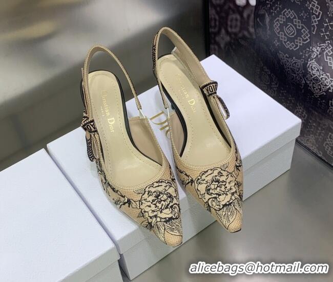 1:1 aaaaa Dior J'Adior Slingback Pumps 6.5cm in Beige Multicolor Embroidered Cotton with Jardin Botanique Motif 030238