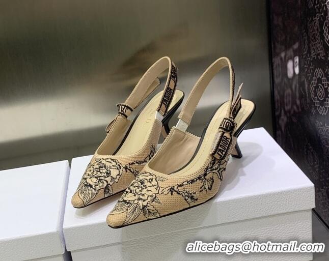 1:1 aaaaa Dior J'Adior Slingback Pumps 6.5cm in Beige Multicolor Embroidered Cotton with Jardin Botanique Motif 030238