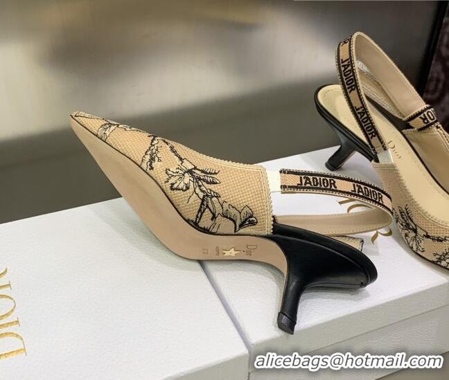 1:1 aaaaa Dior J'Adior Slingback Pumps 6.5cm in Beige Multicolor Embroidered Cotton with Jardin Botanique Motif 030238