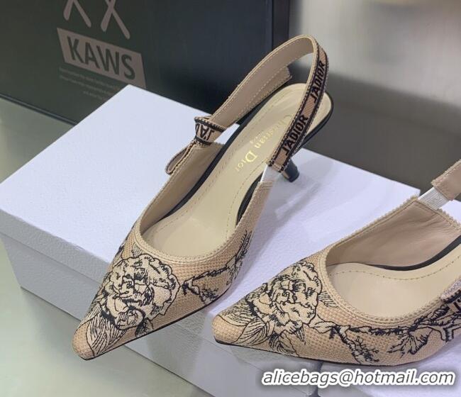 1:1 aaaaa Dior J'Adior Slingback Pumps 6.5cm in Beige Multicolor Embroidered Cotton with Jardin Botanique Motif 030238