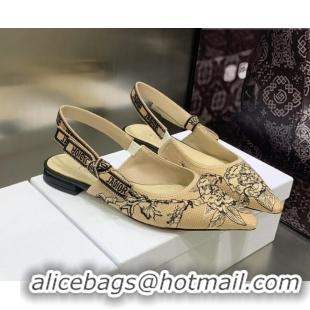 Pretty Style Dior J'Adior Slingback Ballerina Flat in Beige Multicolor Embroidered Cotton with Jardin Botanique Motif 03