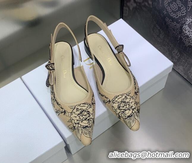 Pretty Style Dior J'Adior Slingback Ballerina Flat in Beige Multicolor Embroidered Cotton with Jardin Botanique Motif 03