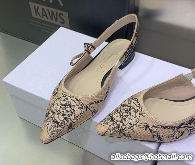 Pretty Style Dior J'Adior Slingback Ballerina Flat in Beige Multicolor Embroidered Cotton with Jardin Botanique Motif 03