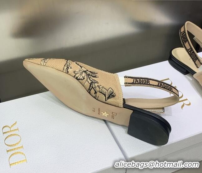 Pretty Style Dior J'Adior Slingback Ballerina Flat in Beige Multicolor Embroidered Cotton with Jardin Botanique Motif 03