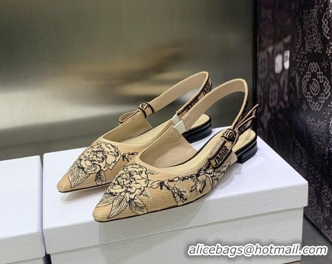 Pretty Style Dior J'Adior Slingback Ballerina Flat in Beige Multicolor Embroidered Cotton with Jardin Botanique Motif 03