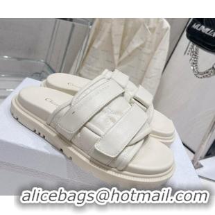 Good Looking Dior Dio(r)evolution Flat Slide Sandals in White Quilted Cannage Calfskin 030368