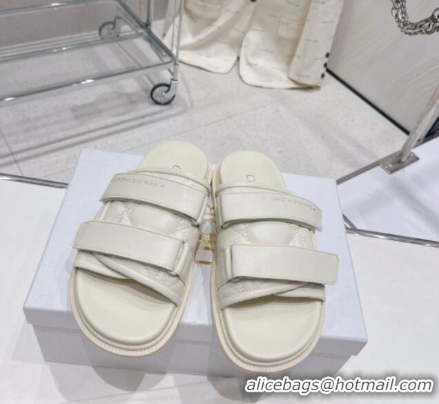 Good Looking Dior Dio(r)evolution Flat Slide Sandals in White Quilted Cannage Calfskin 030368