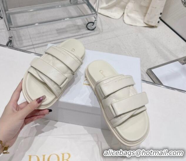 Good Looking Dior Dio(r)evolution Flat Slide Sandals in White Quilted Cannage Calfskin 030368