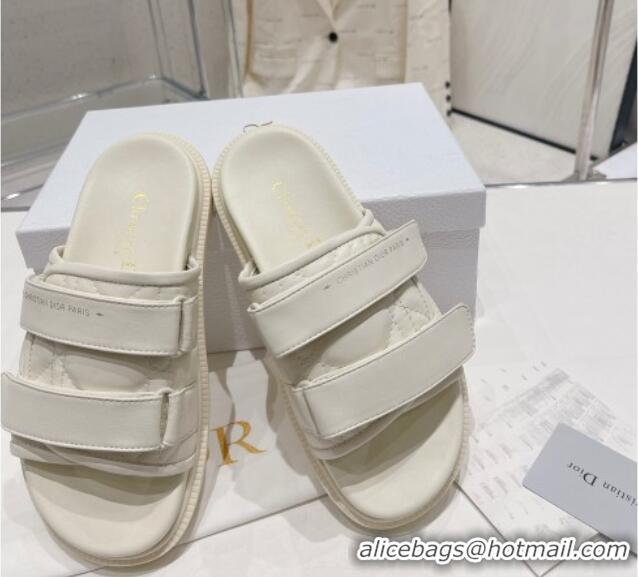 Good Looking Dior Dio(r)evolution Flat Slide Sandals in White Quilted Cannage Calfskin 030368