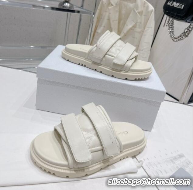 Good Looking Dior Dio(r)evolution Flat Slide Sandals in White Quilted Cannage Calfskin 030368