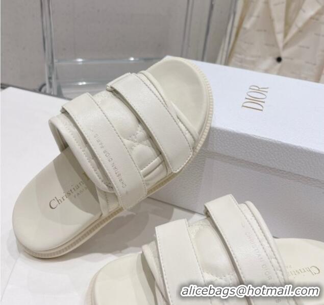 Good Looking Dior Dio(r)evolution Flat Slide Sandals in White Quilted Cannage Calfskin 030368