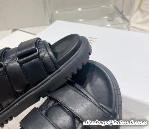 Feminine Dior Dio(r)evolution Flat Slide Sandals in Black Quilted Cannage Calfskin 030369