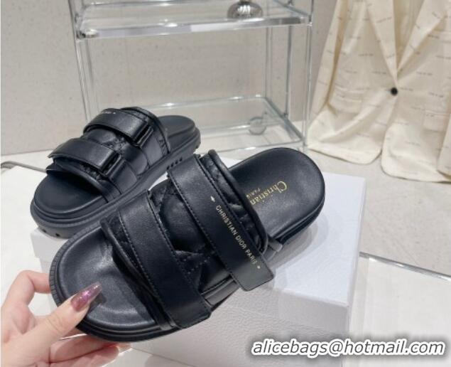 Feminine Dior Dio(r)evolution Flat Slide Sandals in Black Quilted Cannage Calfskin 030369