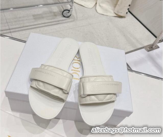 Top Grade Dior Dio(r)evolution Flat Slide Sandals in White Quilted Cannage Leather 030370