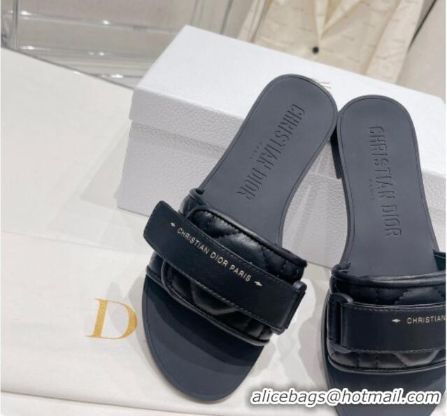 Luxury Discount Dior Dio(r)evolution Flat Slide Sandals in Black Quilted Cannage Leather 030371