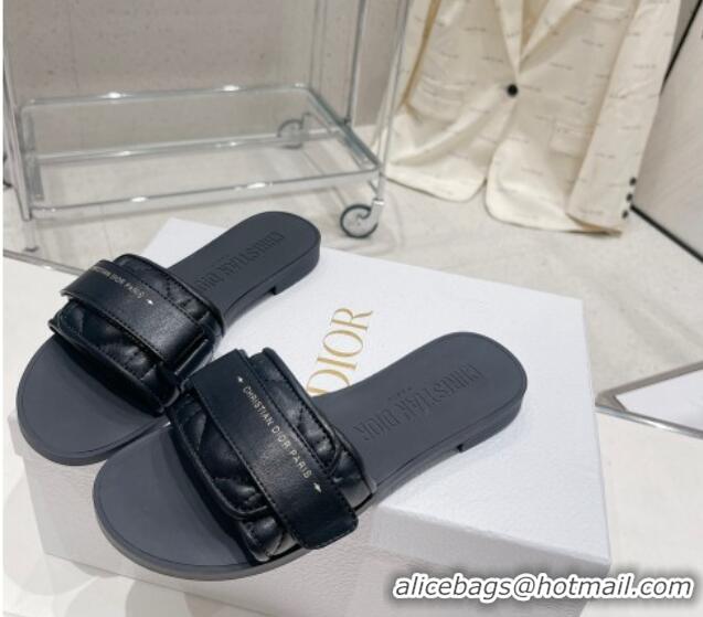 Luxury Discount Dior Dio(r)evolution Flat Slide Sandals in Black Quilted Cannage Leather 030371