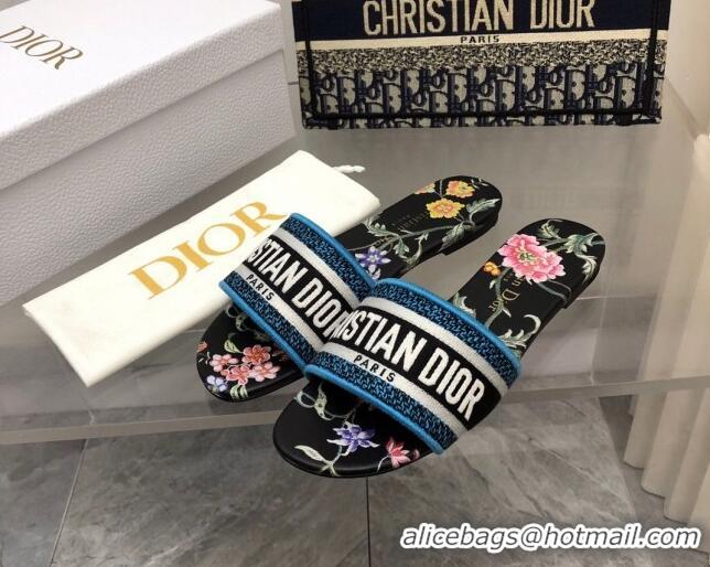 Shop Duplicate Dior Dway Flat Slide Sandals in Black Multicolor Embroidered Cotton with Dior Petites Fleurs Motif 2023 3