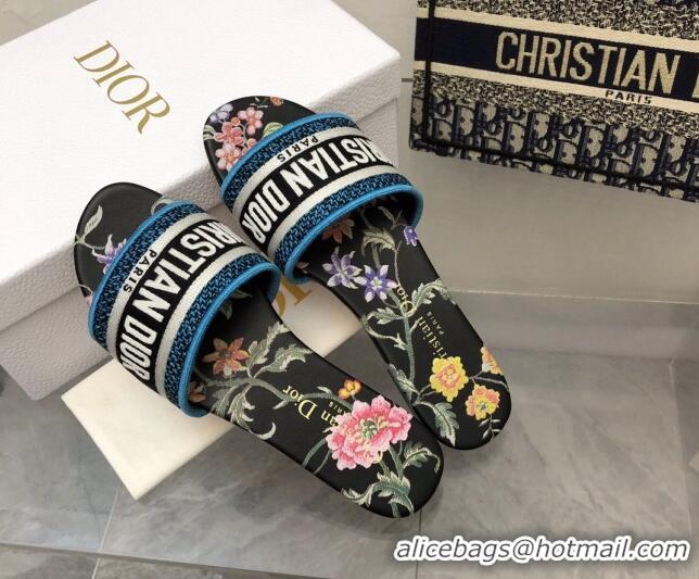 Shop Duplicate Dior Dway Flat Slide Sandals in Black Multicolor Embroidered Cotton with Dior Petites Fleurs Motif 2023 3