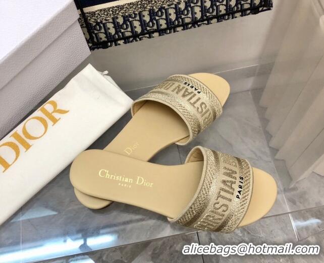 Stylish Dior Dway Flat Slide Sandals in Beige Embroidered Cotton 321026