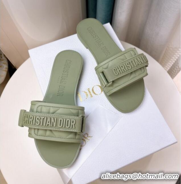 Unique Style Dior Dio(r)evolution Flat Slide Sandals in Quilted Cannage PVC Green 0321034