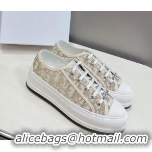 Popular Style Dior Walk'n'Dior Low-top Platform Sneakers in Gold-Tone Oblique Cotton with Metallic Thread Embroidery 032