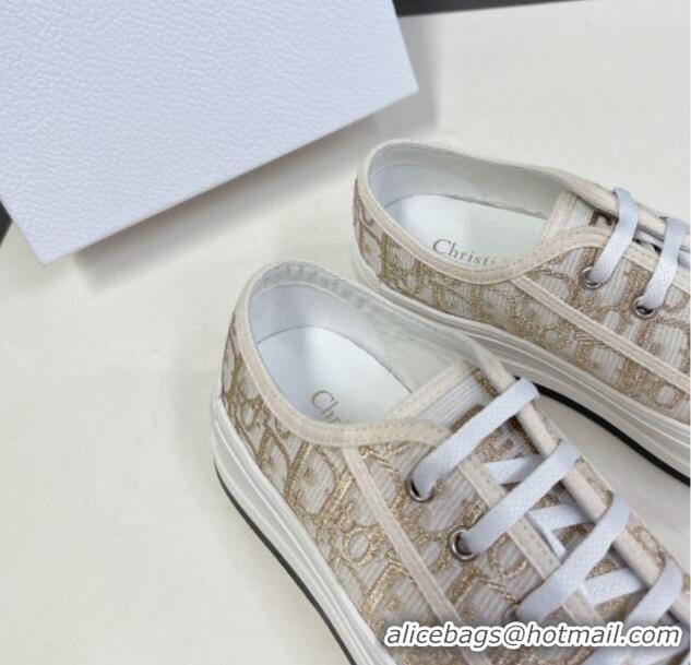 Popular Style Dior Walk'n'Dior Low-top Platform Sneakers in Gold-Tone Oblique Cotton with Metallic Thread Embroidery 032