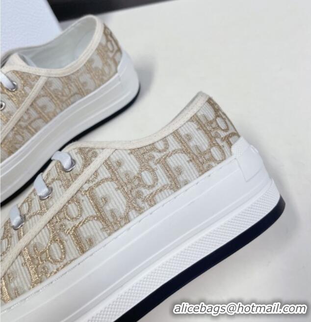 Popular Style Dior Walk'n'Dior Low-top Platform Sneakers in Gold-Tone Oblique Cotton with Metallic Thread Embroidery 032