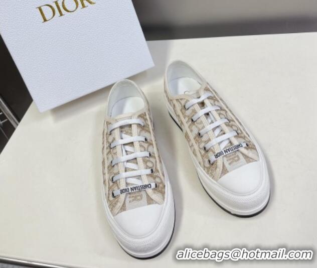 Popular Style Dior Walk'n'Dior Low-top Platform Sneakers in Gold-Tone Oblique Cotton with Metallic Thread Embroidery 032