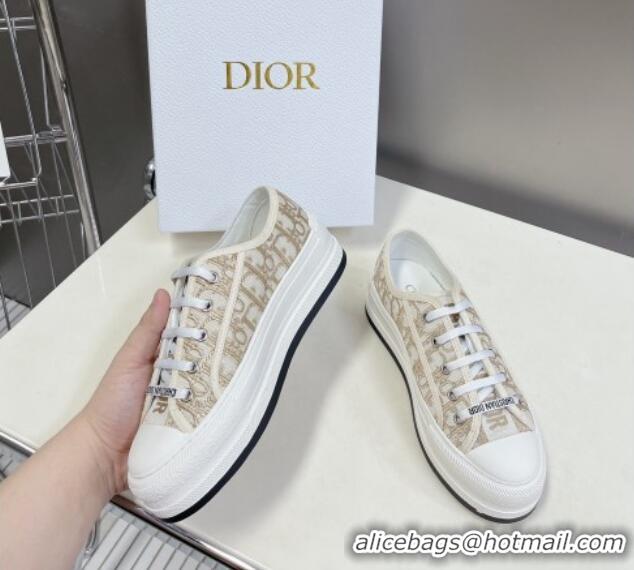 Popular Style Dior Walk'n'Dior Low-top Platform Sneakers in Gold-Tone Oblique Cotton with Metallic Thread Embroidery 032