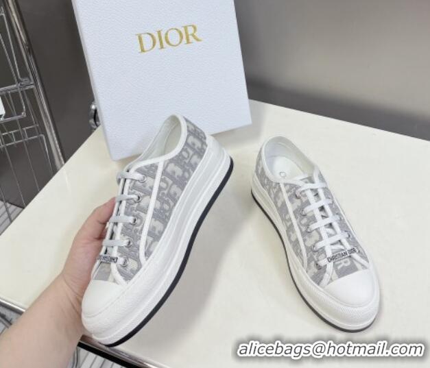 Good Quality Dior Walk'n'Dior Low-top Platform Sneakers in Grey Oblique Embroidered Cotton 321037