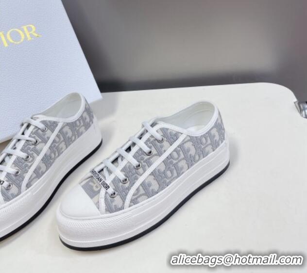 Good Quality Dior Walk'n'Dior Low-top Platform Sneakers in Grey Oblique Embroidered Cotton 321037