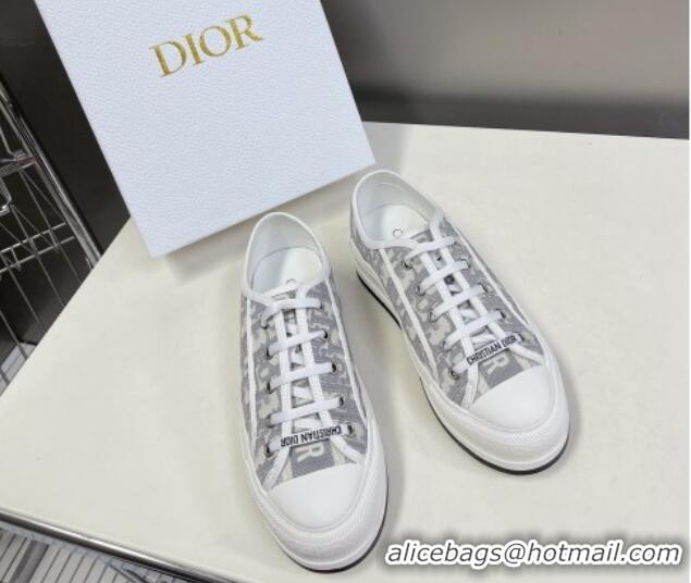 Good Quality Dior Walk'n'Dior Low-top Platform Sneakers in Grey Oblique Embroidered Cotton 321037