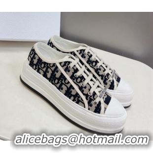 Best Grade Dior Walk'n'Dior Low-top Platform Sneakers in Deep Blue Oblique Embroidered Cotton 0321038