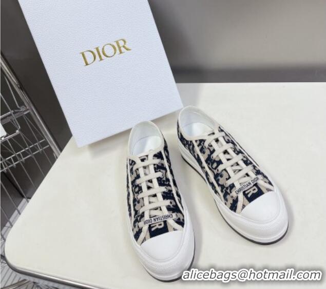 Best Grade Dior Walk'n'Dior Low-top Platform Sneakers in Deep Blue Oblique Embroidered Cotton 0321038