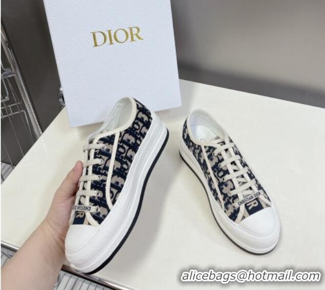 Best Grade Dior Walk'n'Dior Low-top Platform Sneakers in Deep Blue Oblique Embroidered Cotton 0321038