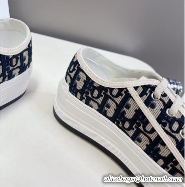 Best Grade Dior Walk'n'Dior Low-top Platform Sneakers in Deep Blue Oblique Embroidered Cotton 0321038