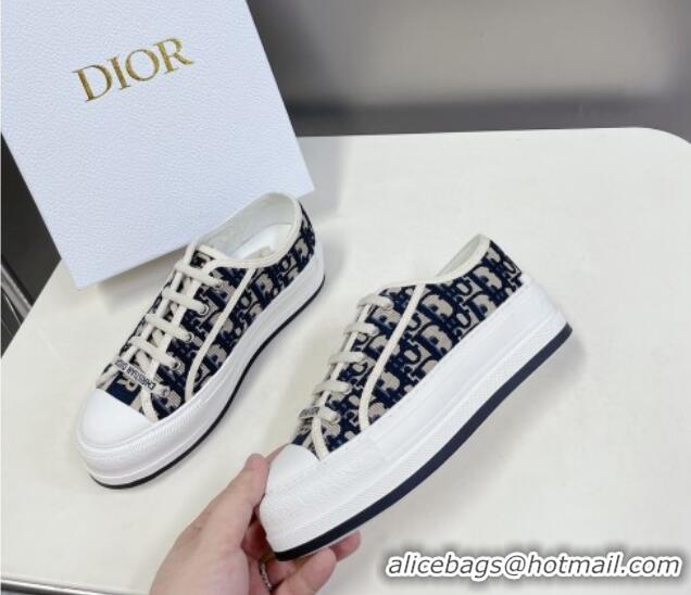 Best Grade Dior Walk'n'Dior Low-top Platform Sneakers in Deep Blue Oblique Embroidered Cotton 0321038