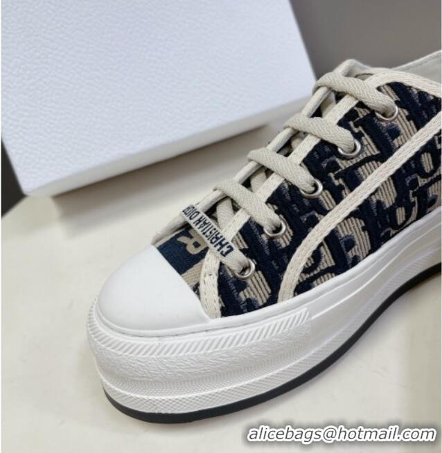 Best Grade Dior Walk'n'Dior Low-top Platform Sneakers in Deep Blue Oblique Embroidered Cotton 0321038