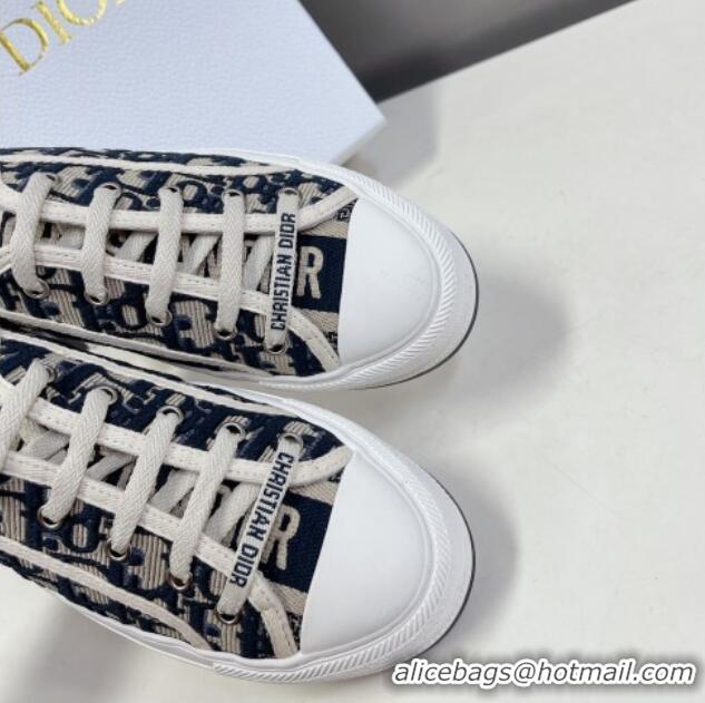 Best Grade Dior Walk'n'Dior Low-top Platform Sneakers in Deep Blue Oblique Embroidered Cotton 0321038