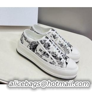 Grade Quality Dior Walk'n'Dior Low-top Platform Sneakers in White and Black Cotton Embroidered with Plan de Paris Motif 