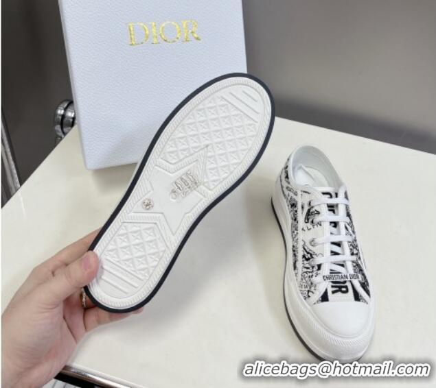 Grade Quality Dior Walk'n'Dior Low-top Platform Sneakers in White and Black Cotton Embroidered with Plan de Paris Motif 