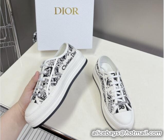 Grade Quality Dior Walk'n'Dior Low-top Platform Sneakers in White and Black Cotton Embroidered with Plan de Paris Motif 