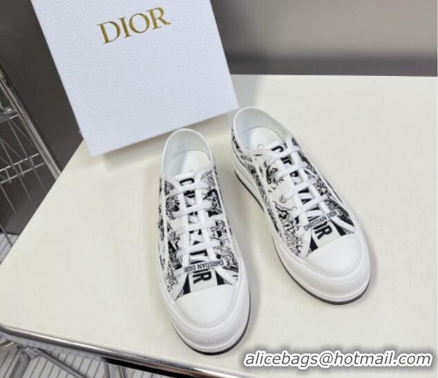 Grade Quality Dior Walk'n'Dior Low-top Platform Sneakers in White and Black Cotton Embroidered with Plan de Paris Motif 