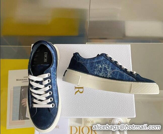 Luxurious Dior Walk'n'Dior Sneakers in Oblique and Suede Blue 0321043