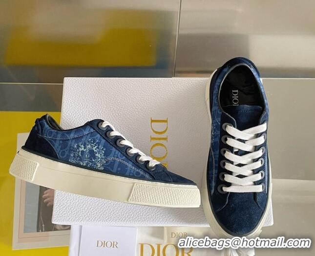 Luxurious Dior Walk'n'Dior Sneakers in Oblique and Suede Blue 0321043